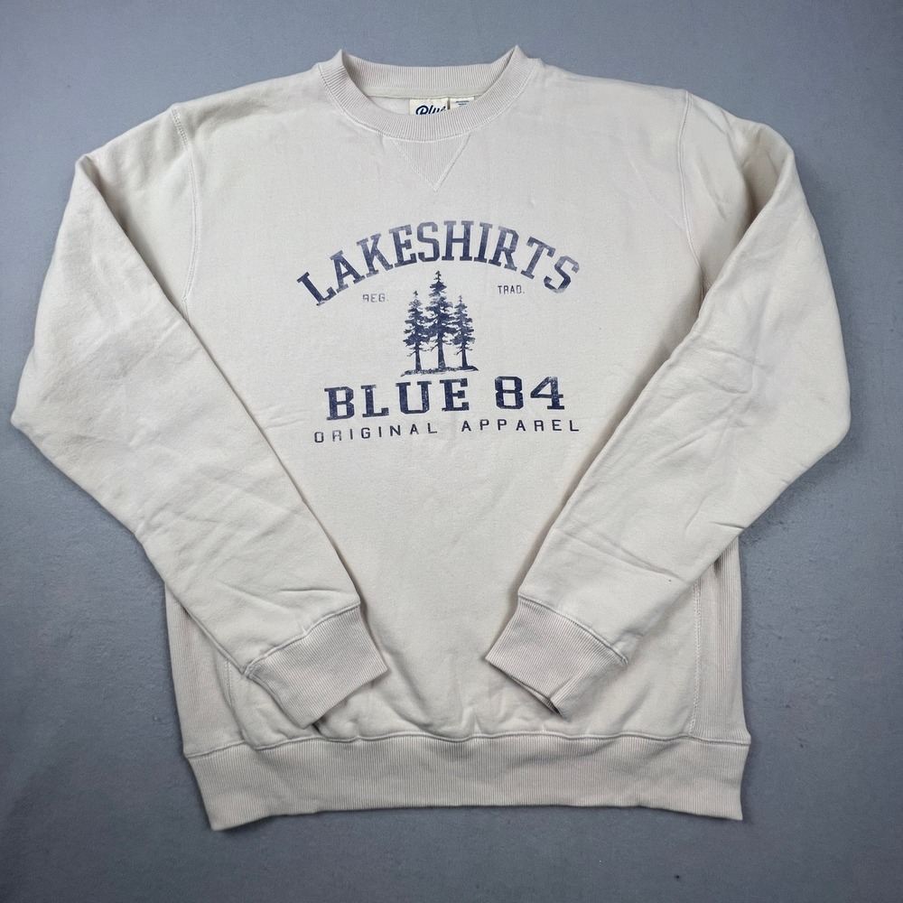 Blue 84 Lakeshirts Sweatshirt Mens Large Cream Graphic Pullover Gorpcore Outdoor